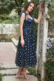 Navy Stars A-Line Thee-Length Galajurk Met Bowknots