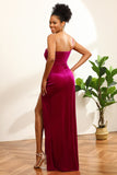 Fuchsia One Shoulder Fluwelen Lange Bruidsmeisje Jurk