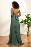 Eucalyptus Ruched Lace-Up Back Lange Chiffon Bruidsmeisje Jurk