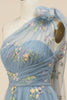 Afbeelding in Gallery-weergave laden, A-Lijn Grijs Blauw Lange Galajurk Met Borduurwerk