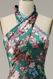 Halter met bloemenprint Satijn Galajurk