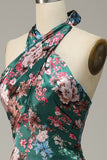 Halter met bloemenprint Satijn Galajurk