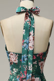 Halter met bloemenprint Satijn Galajurk