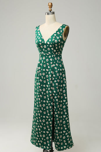 Schede V hals groene formele jurk met split