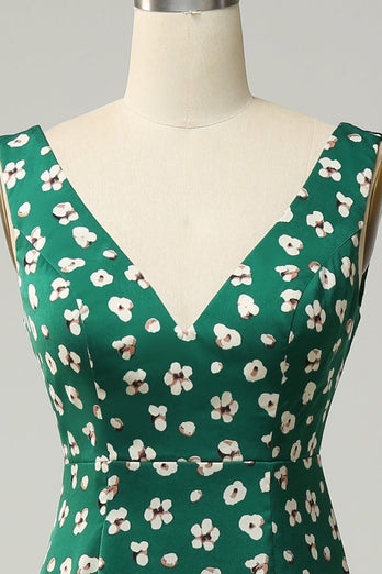Schede V hals groene formele jurk met split