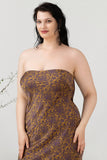 Bruine Print Strapless Plus Size Bruidsmeisje Jurk