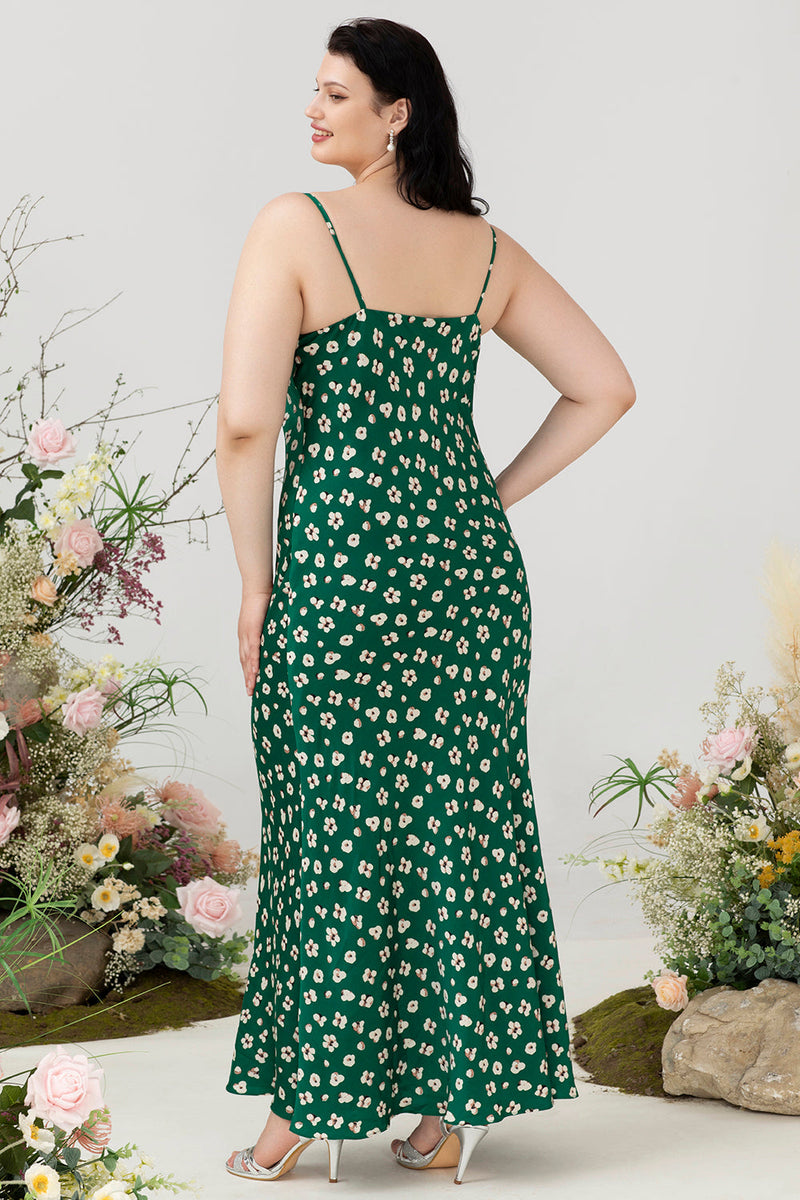 Afbeelding in Gallery-weergave laden, Groene bloemenprint zomer plus size bruidsmeisjesjurk