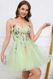 A Line Spaghetti Straps Green Short Homecoming Jurk met Appliques