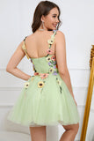 A Line Spaghetti Straps Green Short Homecoming Jurk met Appliques