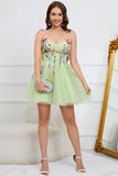 A Line Spaghetti Straps Green Short Homecoming Jurk met Appliques