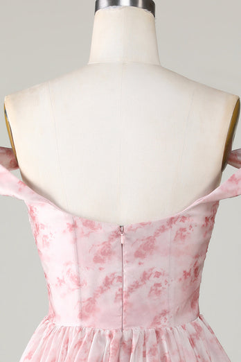 Een lijn leuke blush bedrukte korte homecoming jurk met ruches