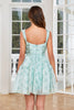 Afbeelding in Gallery-weergave laden, Stijlvolle A Line Sage Print Short Homecoming Dress