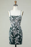 Donkergroene spaghettibandjes Bodycon Homecoming Jurk met appliques