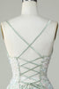 Afbeelding in Gallery-weergave laden, Stoffige salie spaghetti bandjes homecoming jurk met kriskras rug