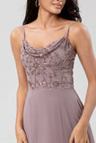 Certificably Chic A Line Spaghetti Straps Dusty Pink Lange Bruidsmeisje Jurk met Kralen