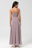 Certificably Chic A Line Spaghetti Straps Dusty Pink Lange Bruidsmeisje Jurk met Kralen