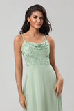 Certificably Chic A Line Spaghetti Straps Dusty Pink Lange Bruidsmeisje Jurk met Kralen