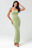 Strapless Mermaid Lemon Green Lange Bruidsmeisje Jurk