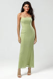 Strapless Mermaid Lemon Green Lange Bruidsmeisje Jurk