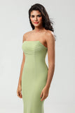 Strapless Mermaid Lemon Green Lange Bruidsmeisje Jurk