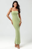 Strapless Mermaid Lemon Green Lange Bruidsmeisje Jurk