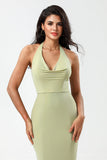 Halter Dusty Sage Bruidsmeisjesjurk met Split