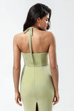 Halter Dusty Sage Bruidsmeisjesjurk met Split