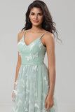 Captured Your Heart A Line Spaghetti Straps Matcha Lange Bruidsmeisjesjurk met Appliques