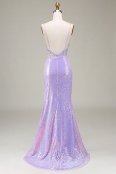 Sprankelende zeemeermin Lichtpaars korset Prom jurk met split