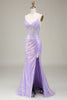 Afbeelding in Gallery-weergave laden, Sprankelende zeemeermin Lichtpaars korset Prom jurk met split