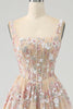 Afbeelding in Gallery-weergave laden, Luxe A Line Champagne Corset Prom Dress met appliques
