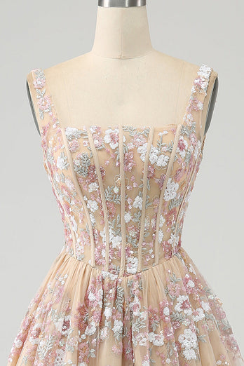 Luxe A Line Champagne Corset Prom Dress met appliques