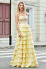 Afbeelding in Gallery-weergave laden, Prachtige A lijn Sweetheart gele korset Prom jurk met appliques ruches