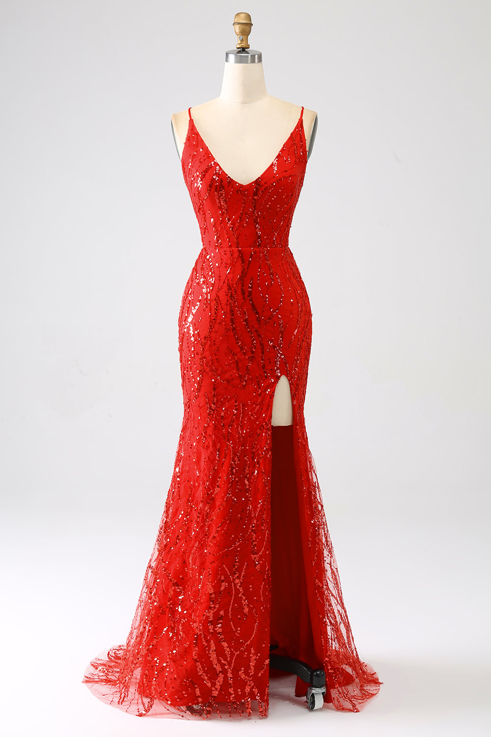 Glitter rode zeemeermin lange pailletten Prom jurk met split