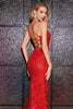 Afbeelding in Gallery-weergave laden, Sprankelende zeemeermin Spaghetti bandjes rode pailletten lange Prom jurk met Criss Cross terug