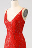 Afbeelding in Gallery-weergave laden, Glitter rode zeemeermin lange pailletten Prom jurk met split
