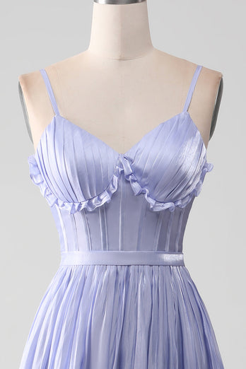 Lavendel Spaghetti Bandjes A Line Ruches Prom Dress met Split