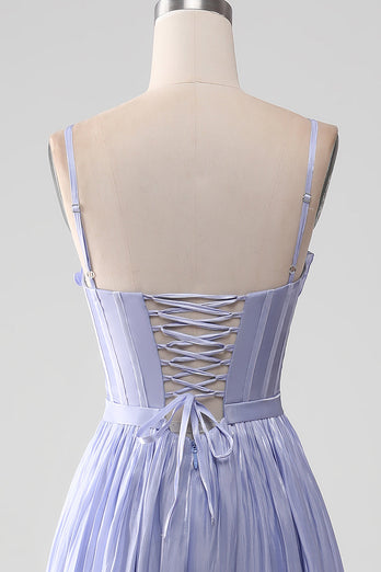 Lavendel Spaghetti Bandjes A Line Ruches Prom Dress met Split