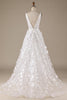 Afbeelding in Gallery-weergave laden, Ivoren A-lijn V-hals trouwjurk met 3D-bloemen