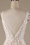 Champagne V-hals Backless Tule Trouwjurk met Kant