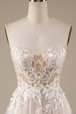 Champagne Tule Afneembare Off the Shoulder Trouwjurk met Kant