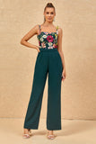 Donkergroene spaghettibandjes Bruidsmeisje jumpsuit met appliques