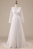 Ivoren Chiffon Sweep Train Boho Trouwjurk met Kant