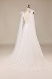 Elegante A Line V hals ivoor afneembare Watteau Trein Tule Trouwjurk