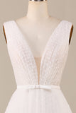 Elegante A Line V hals ivoor afneembare Watteau Trein Tule Trouwjurk