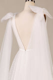 Elegante A Line V hals ivoor afneembare Watteau Trein Tule Trouwjurk