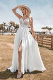 Lace Backless Spaghetti Bandjes Boho Trouwjurk met Split