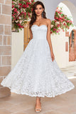 Ivoor Strapless Korset Thee-Lengte Trouwjurk met Kant