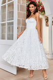 Ivoor Strapless Korset Thee-Lengte Trouwjurk met Kant