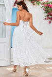 Ivoor Strapless Korset Thee-Lengte Trouwjurk met Kant
